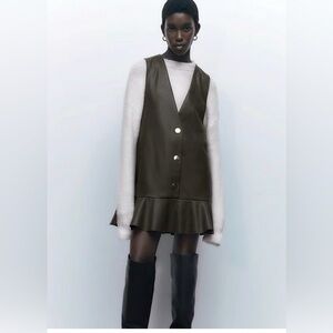Zara Olive Green Faux Leather Dress size small